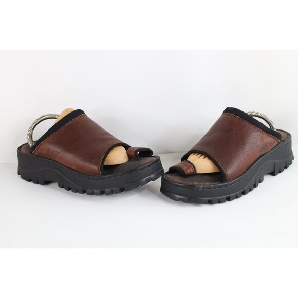 Vtg 90s Y2K Cat Caterpillar Women 9 W Distressed Chunky Platform Leather Sandals - Picture 1 of 11